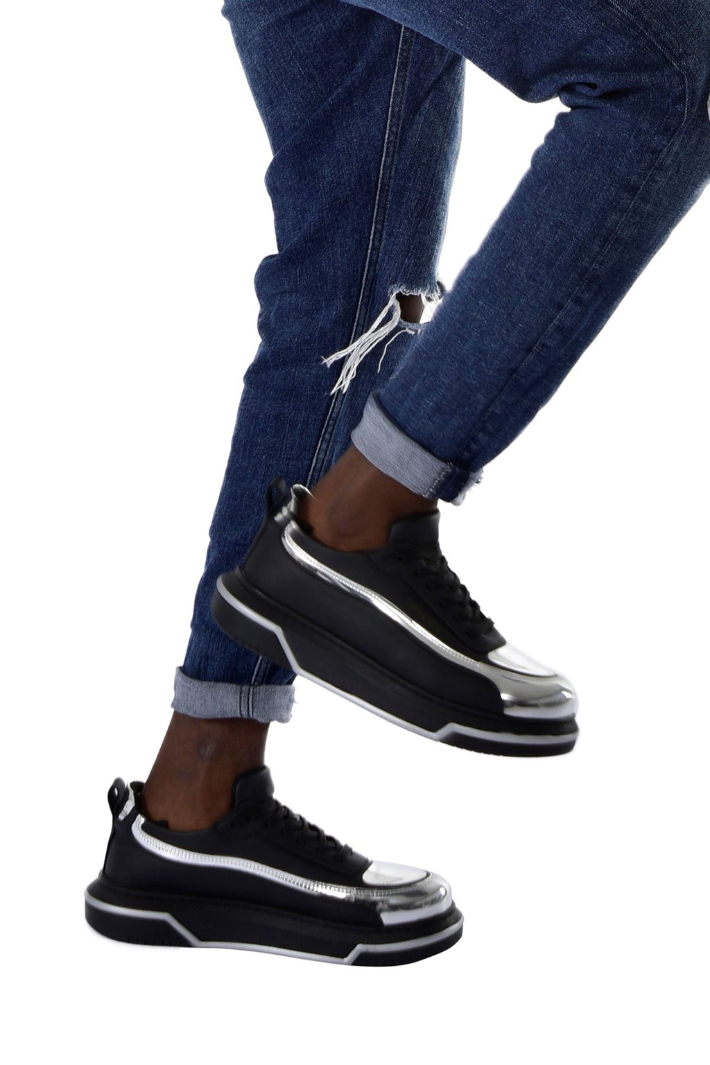 Signature Line Up Erkek Bağcıklı Sneaker Siyah Gümüş