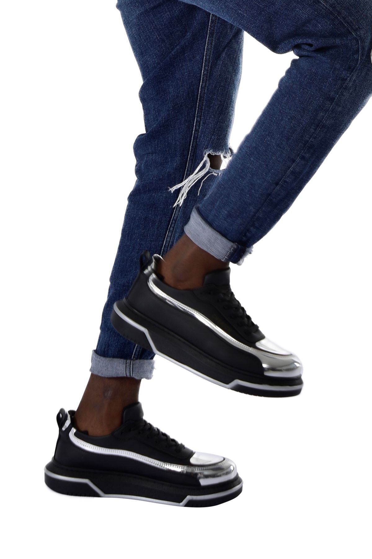 Signature Line Up Erkek Bağcıklı Sneaker Siyah Gümüş