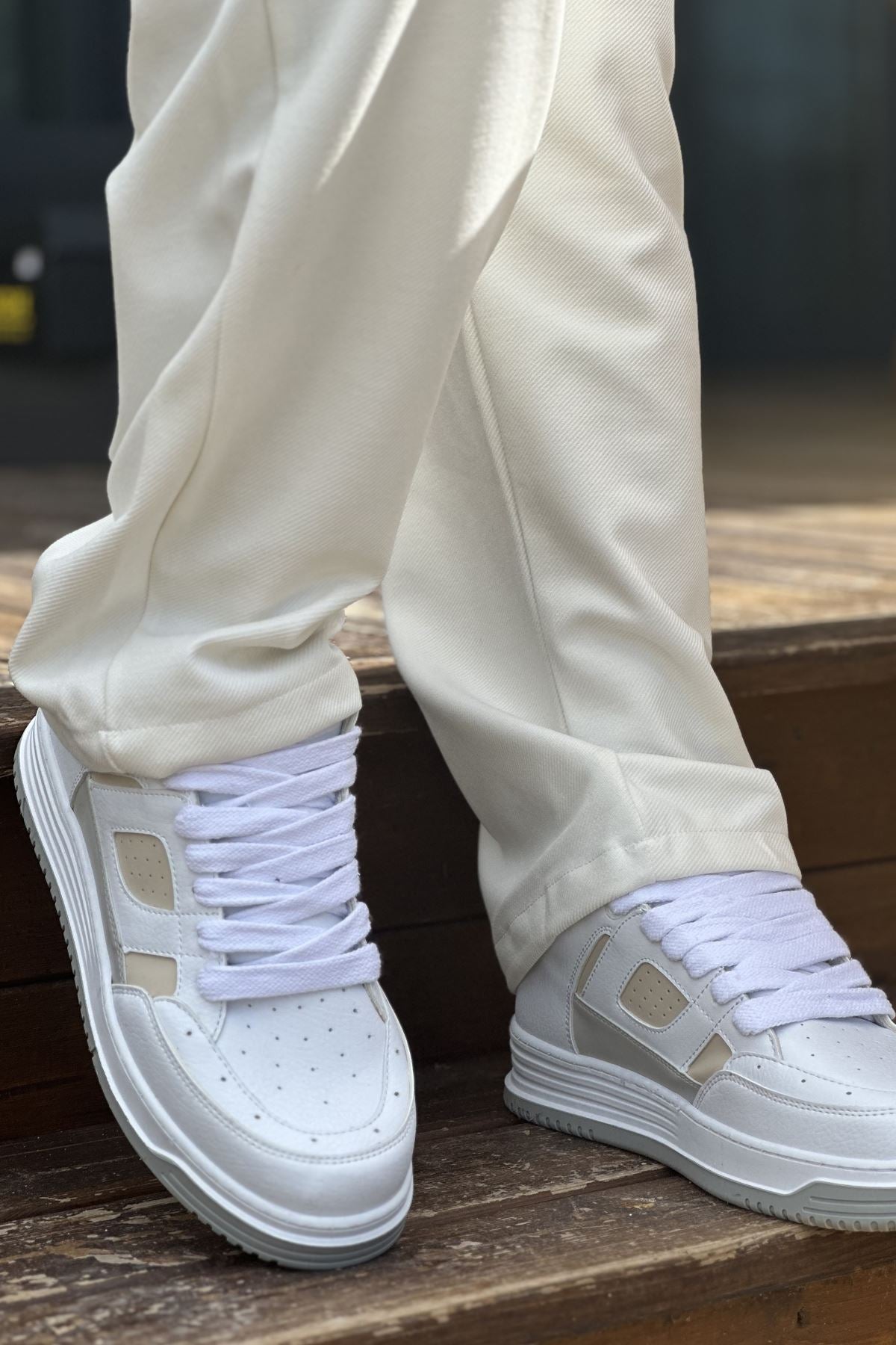 Avax Premium Kalite Erkek Sneaker Beyaz Bej