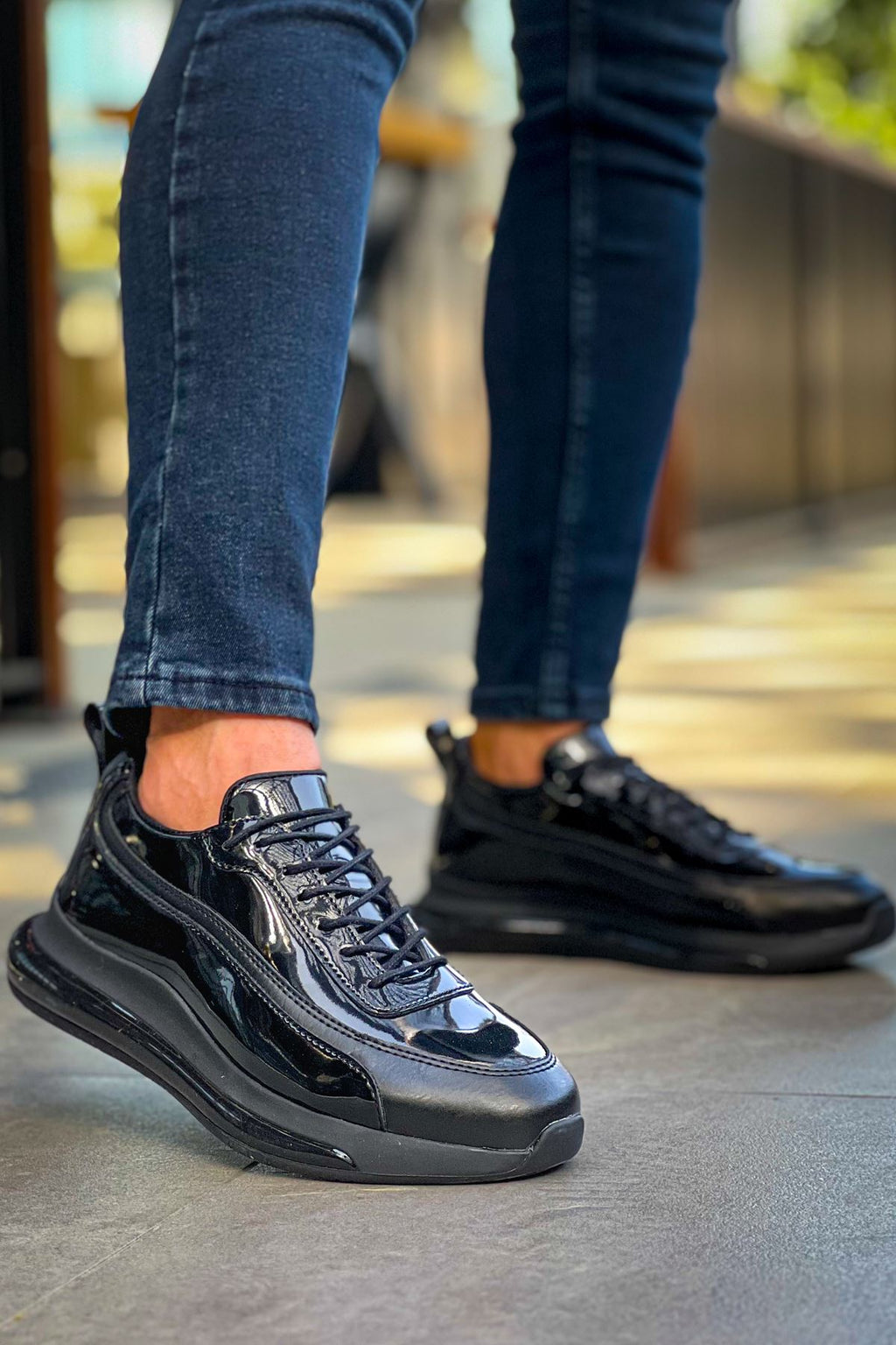 First Premium Özel Taban Erkek Sneaker Siyah Rugan