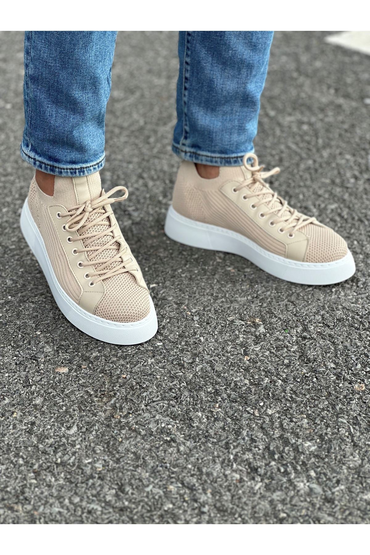 ZRC2423 Günlük Rahat Triko Erkek Spor Ayakkabı Bej