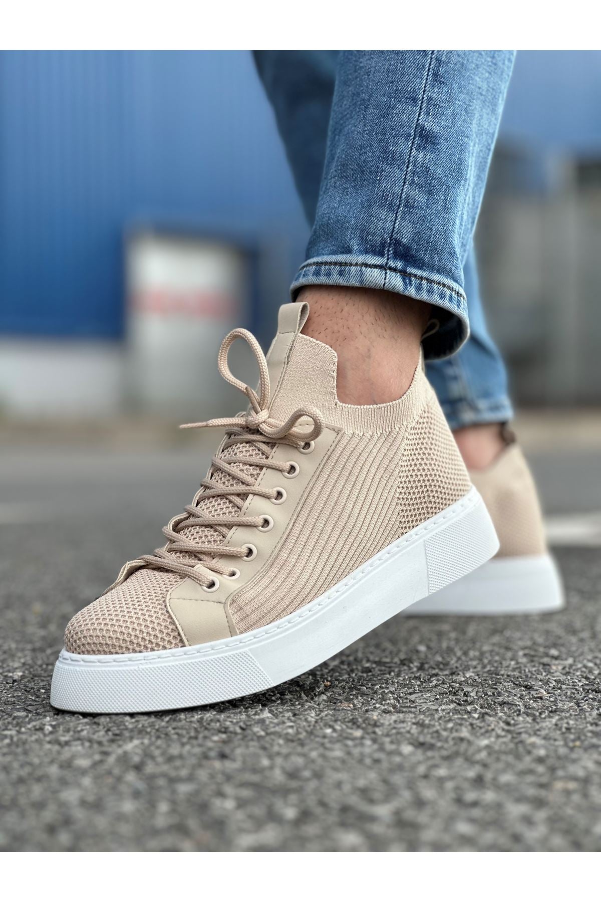 ZRC2423 Günlük Rahat Triko Erkek Spor Ayakkabı Bej
