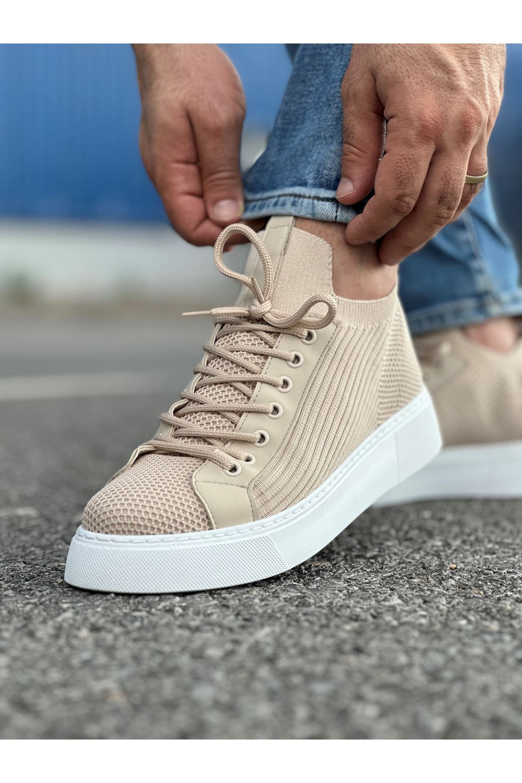 ZRC2423 Günlük Rahat Triko Erkek Spor Ayakkabı Bej