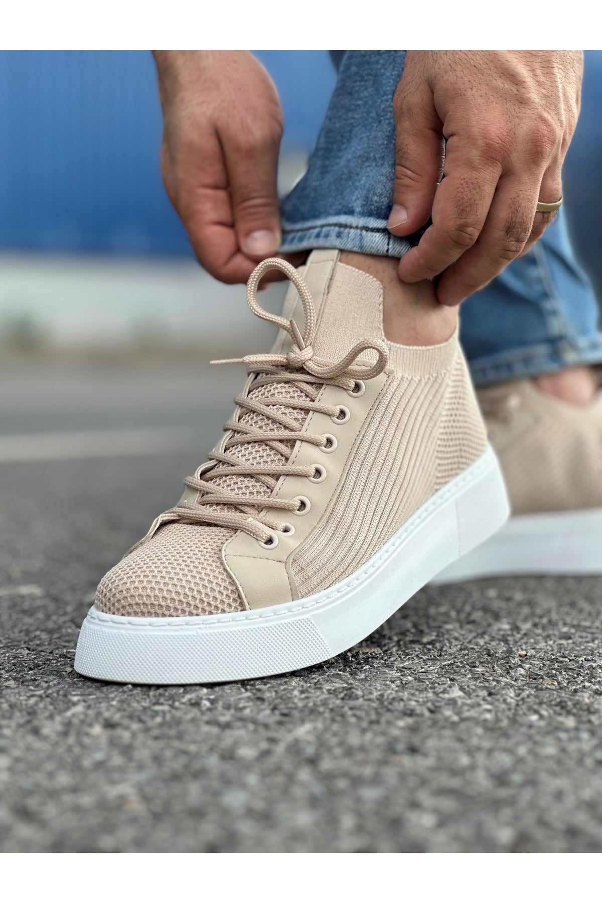 ZRC2423 Günlük Rahat Triko Erkek Spor Ayakkabı Bej