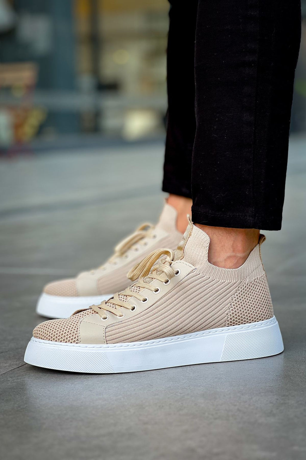 ZRC2423 Günlük Rahat Triko Erkek Spor Ayakkabı Bej