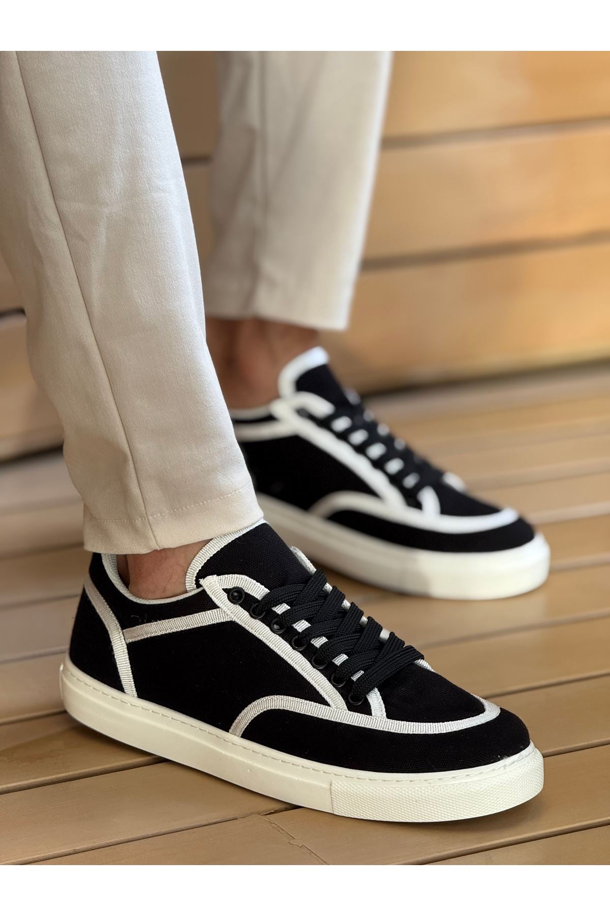 ZR-2505 Casual Keten Günlük Erkek Ayakkabı Siyah Beyaz