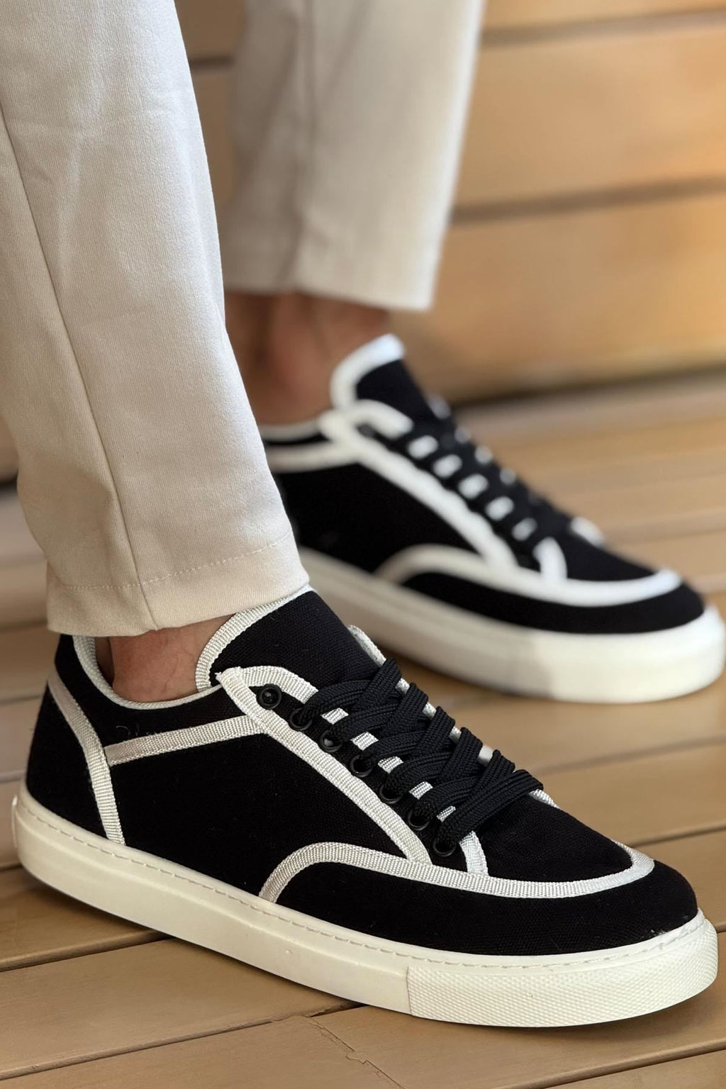 ZR-2505 Casual Keten Günlük Erkek Ayakkabı Siyah Beyaz