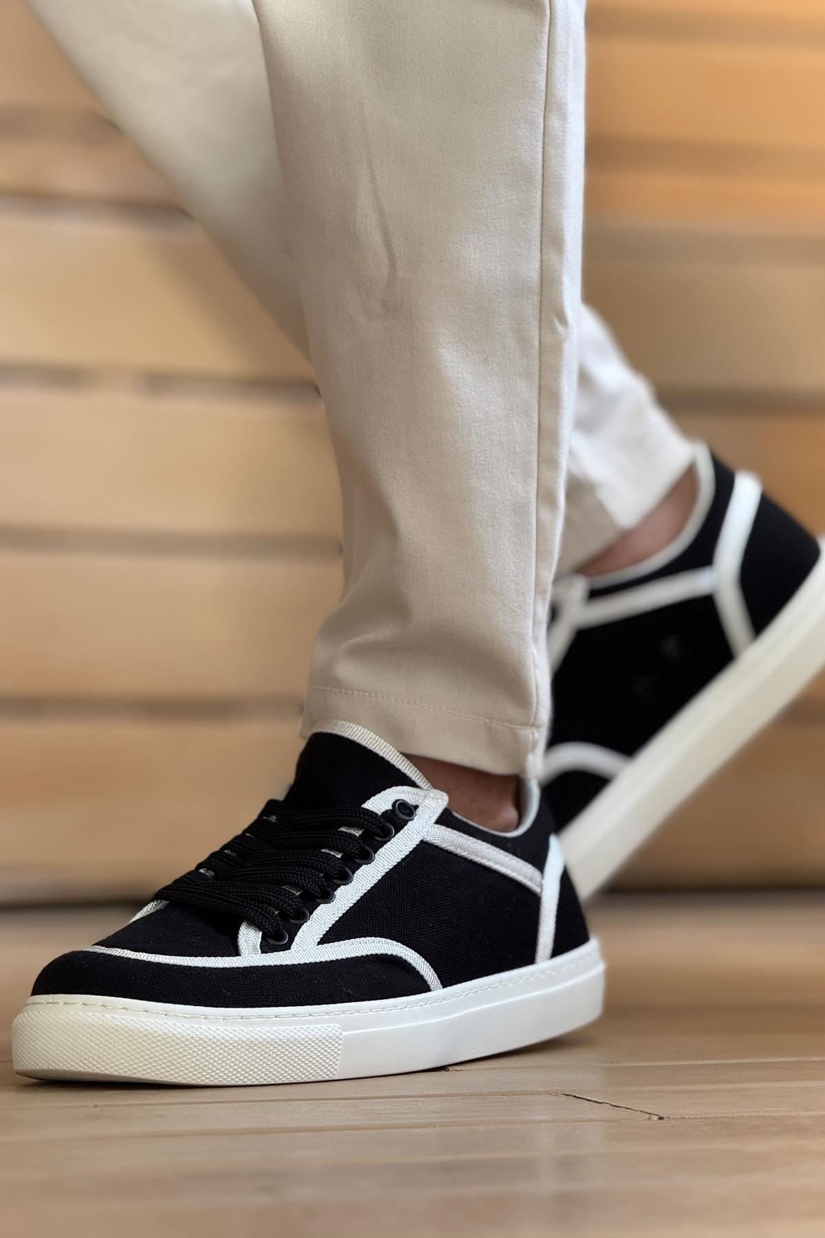 ZR-2505 Casual Keten Günlük Erkek Ayakkabı Siyah Beyaz