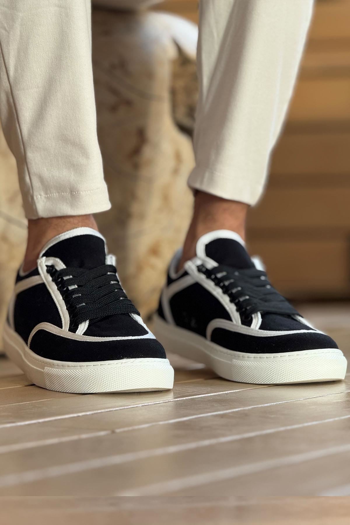 ZR-2505 Casual Keten Günlük Erkek Ayakkabı Siyah Beyaz