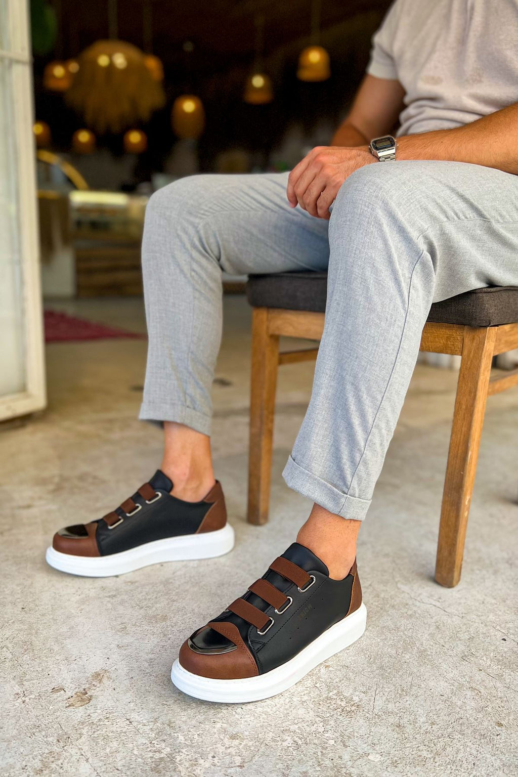 Mironte Premium Comfort Lastikli Erkek Spor Ayakkabı Siyah Taba