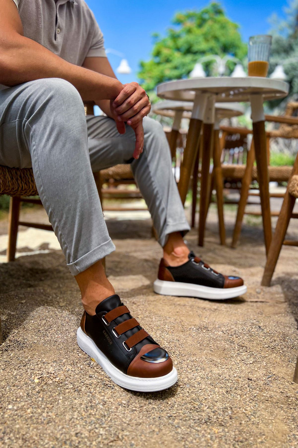 Mironte Premium Comfort Lastikli Erkek Spor Ayakkabı Siyah Taba