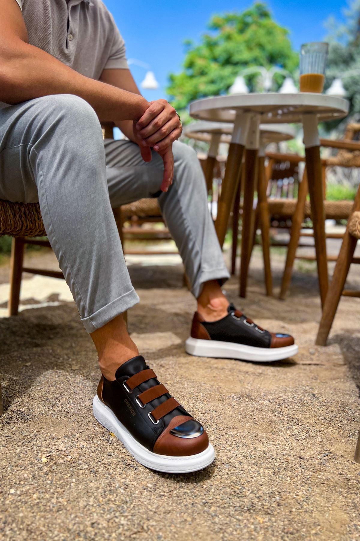 Mironte Premium Comfort Lastikli Erkek Spor Ayakkabı Siyah Taba