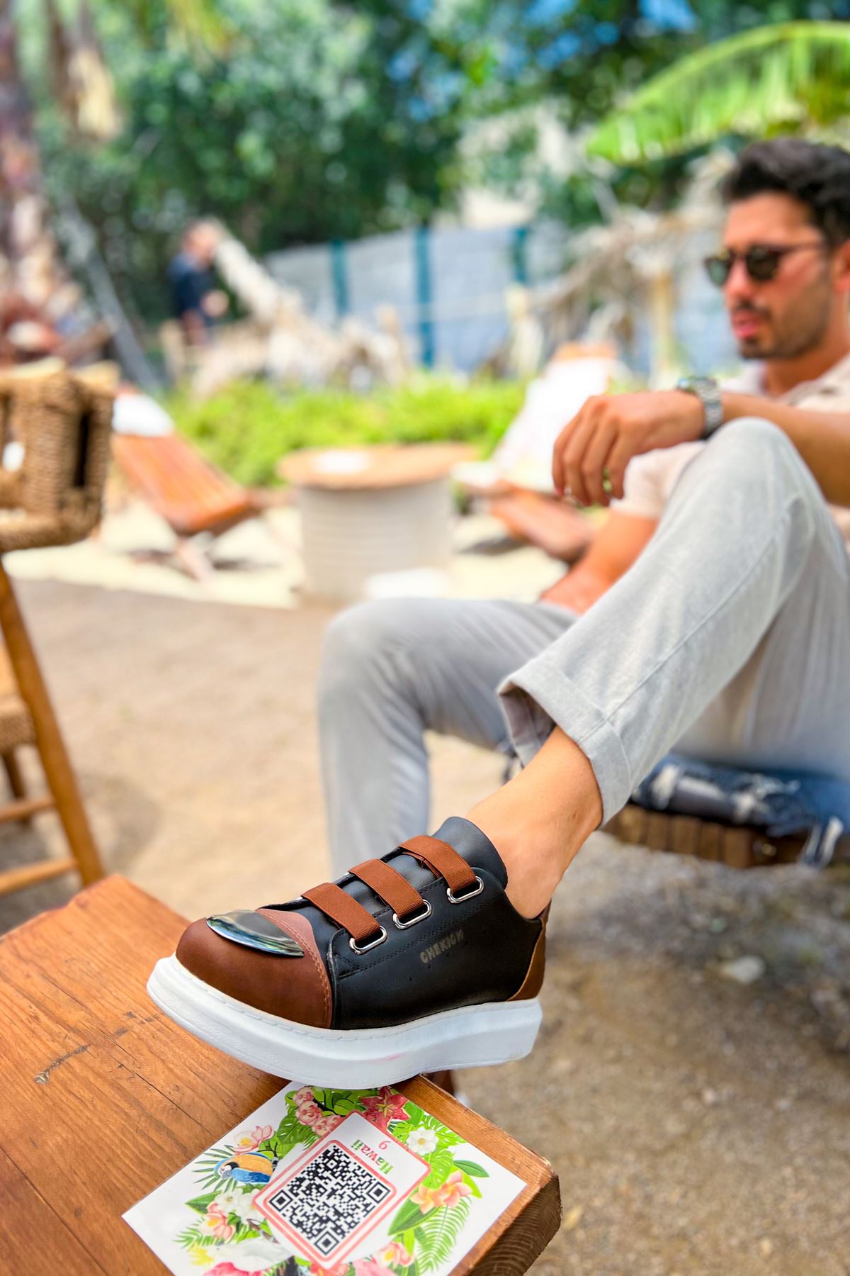 Mironte Premium Comfort Lastikli Erkek Spor Ayakkabı Siyah Taba