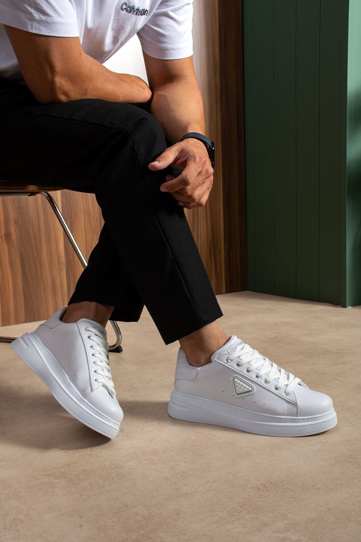 ZRC2535 - Yüksek Kalite Trion Kalın Taban Erkek Beyaz Sneakers