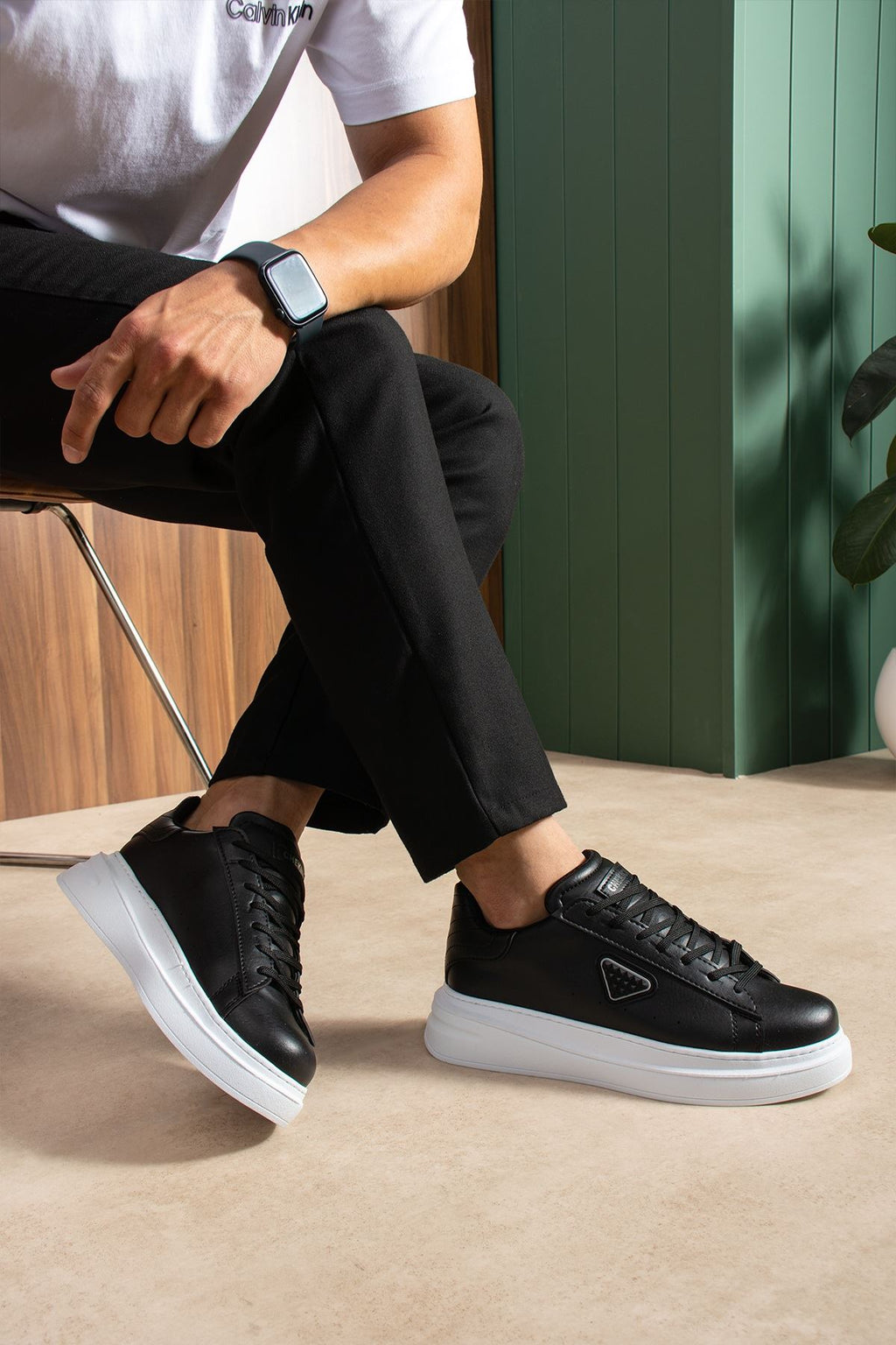 ZRC2535 - Yüksek Kalite Trion Kalın Taban Erkek Siyah Sneakers