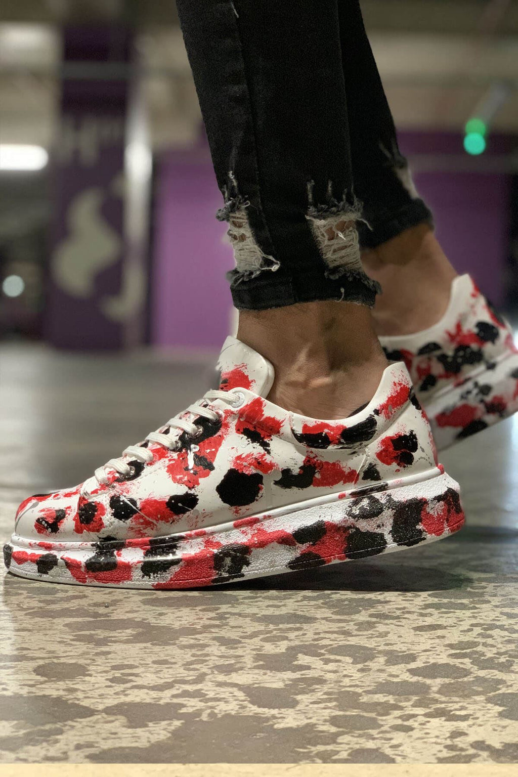 Pittura Özel Baskılı Erkek Sneaker Kırmızı Siyah