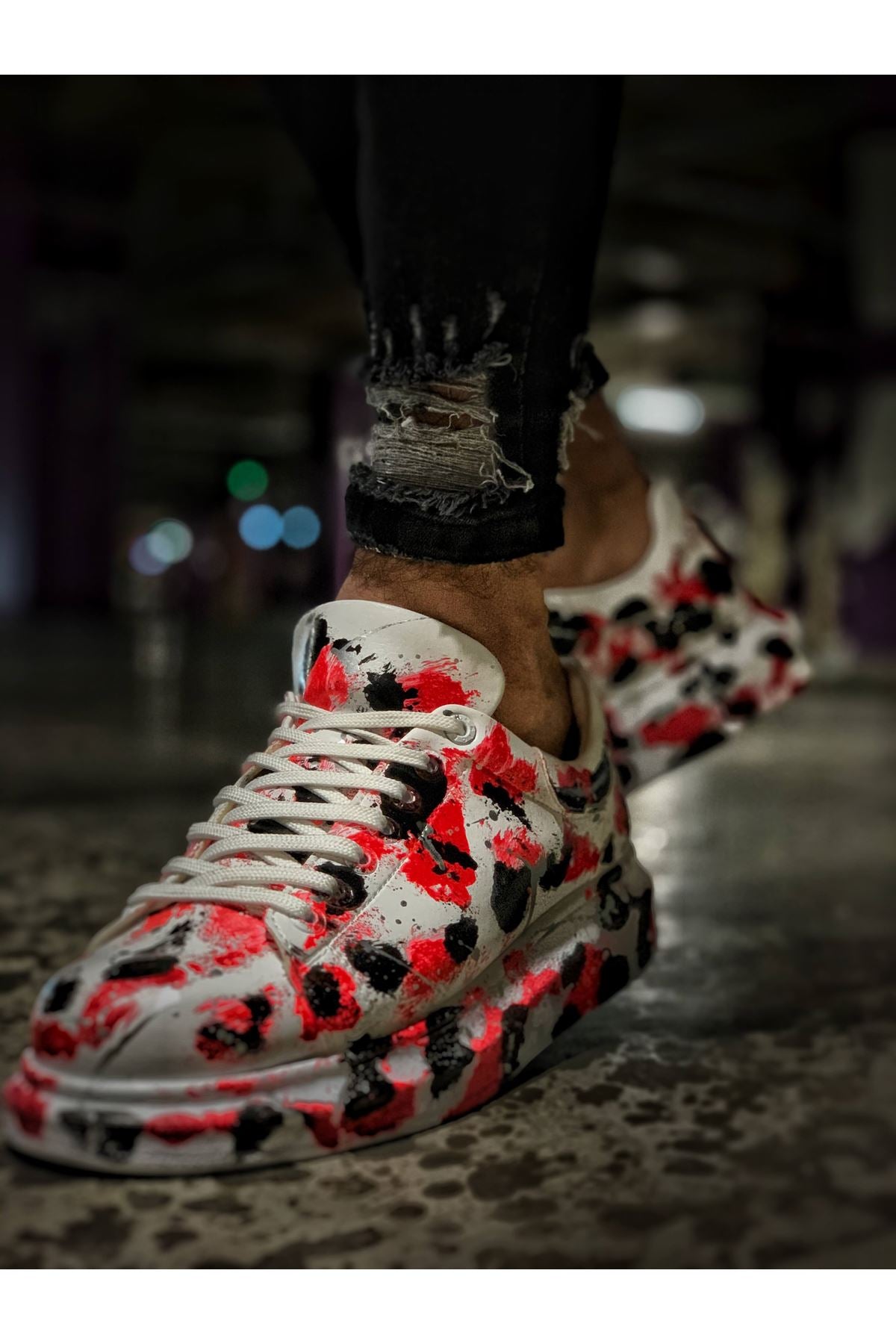 Pittura Özel Baskılı Erkek Sneaker Kırmızı Siyah