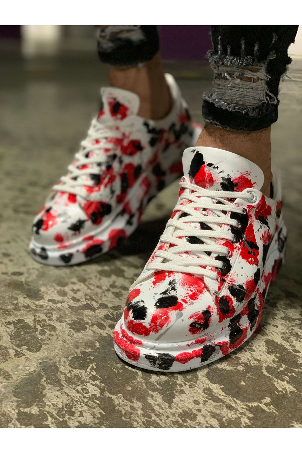 Pittura Özel Baskılı Erkek Sneaker Kırmızı Siyah