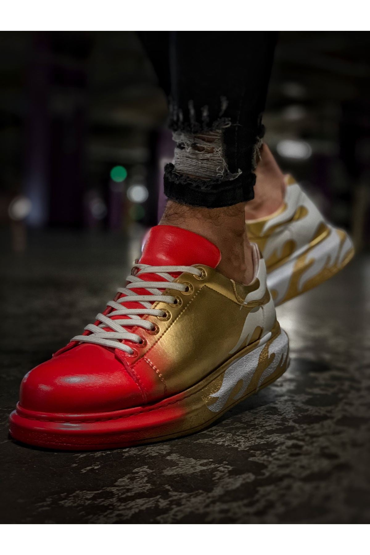 Pittura Özel Baskılı Erkek Sneaker Kırmızı Altın