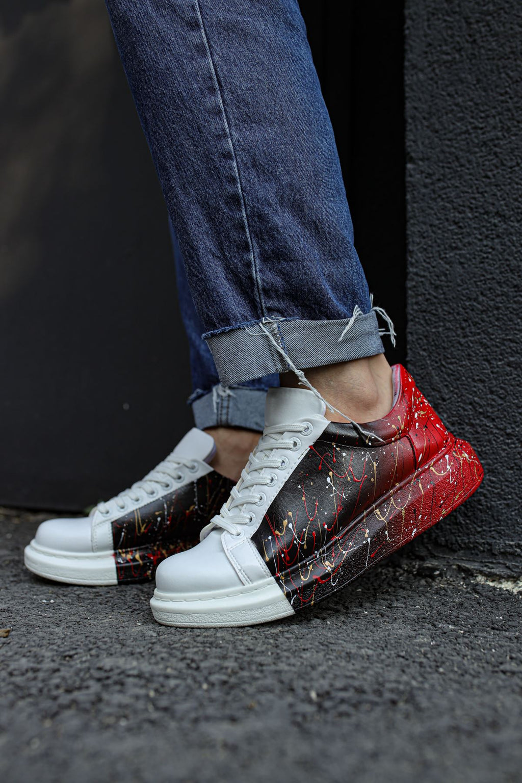 Pittura Özel Baskılı Erkek Sneaker Siyah Kırmızı Püskürtme
