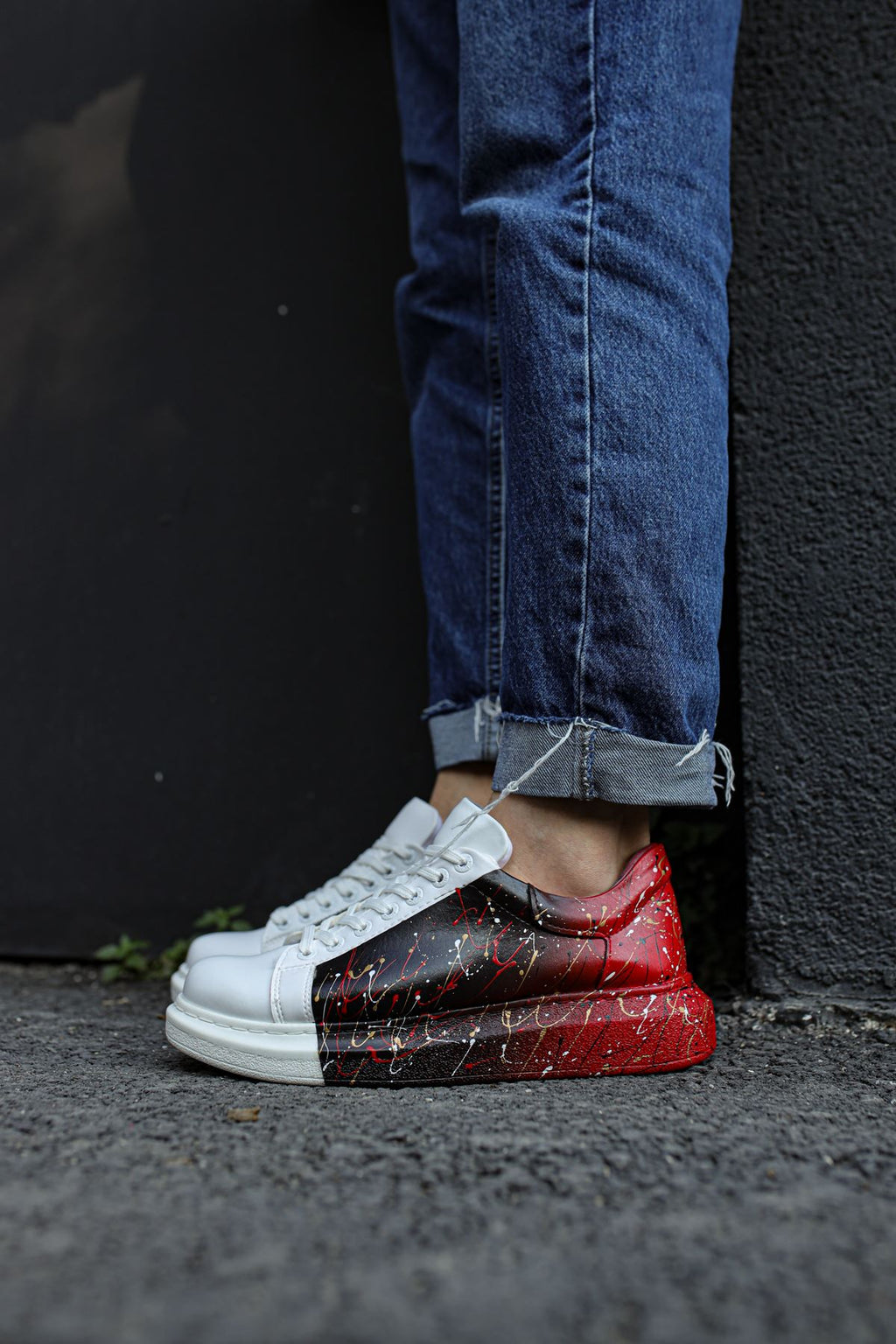 Pittura Özel Baskılı Erkek Sneaker Siyah Kırmızı Püskürtme