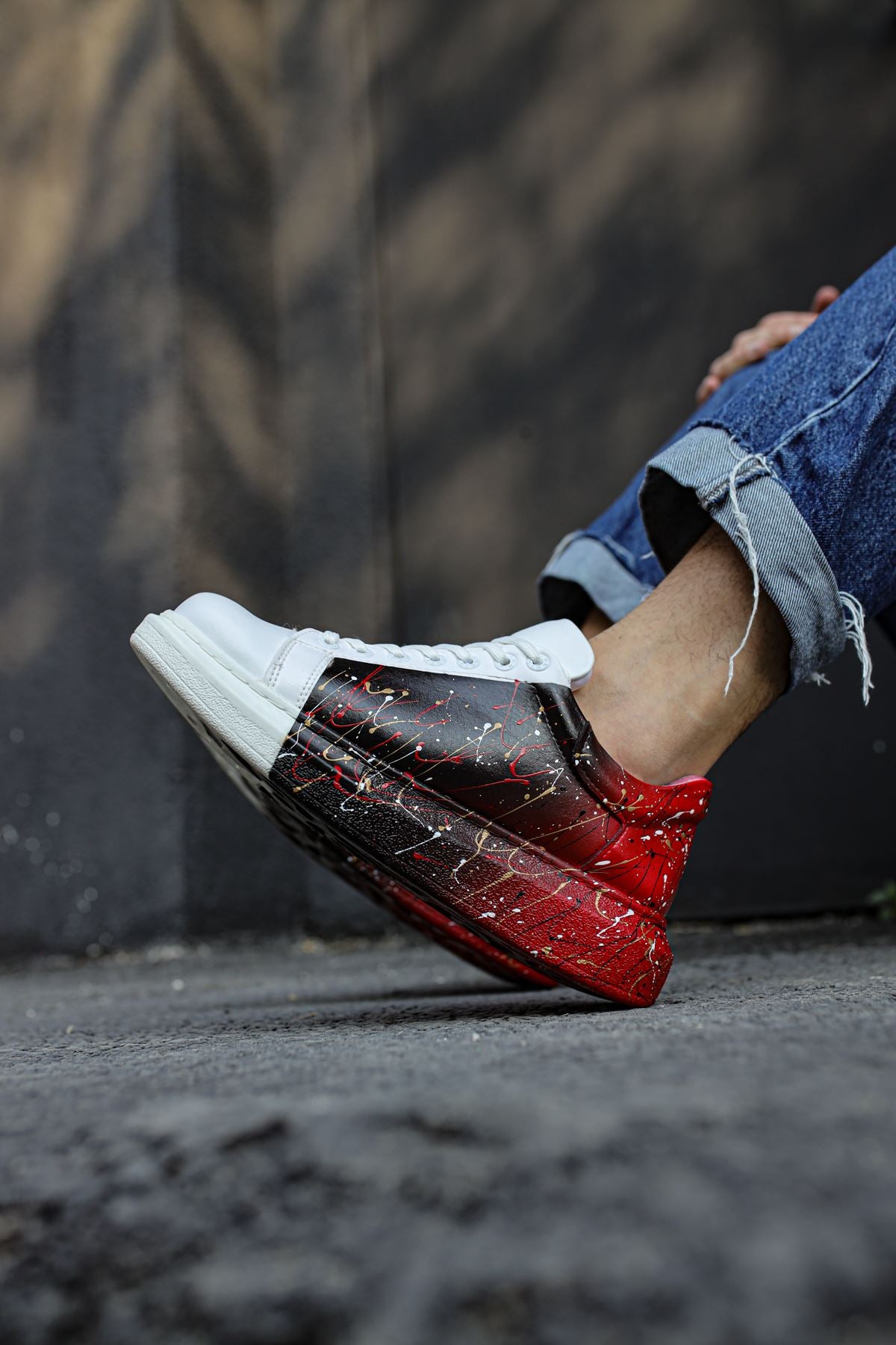 Pittura Özel Baskılı Erkek Sneaker Siyah Kırmızı Püskürtme