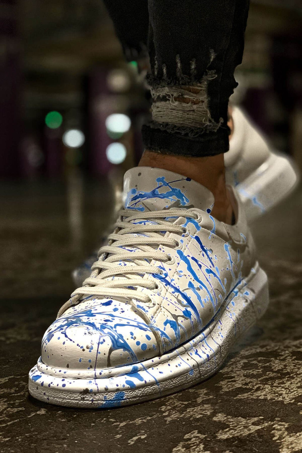 Pittura Özel Baskılı Erkek Sneaker Mavi Püskürtme