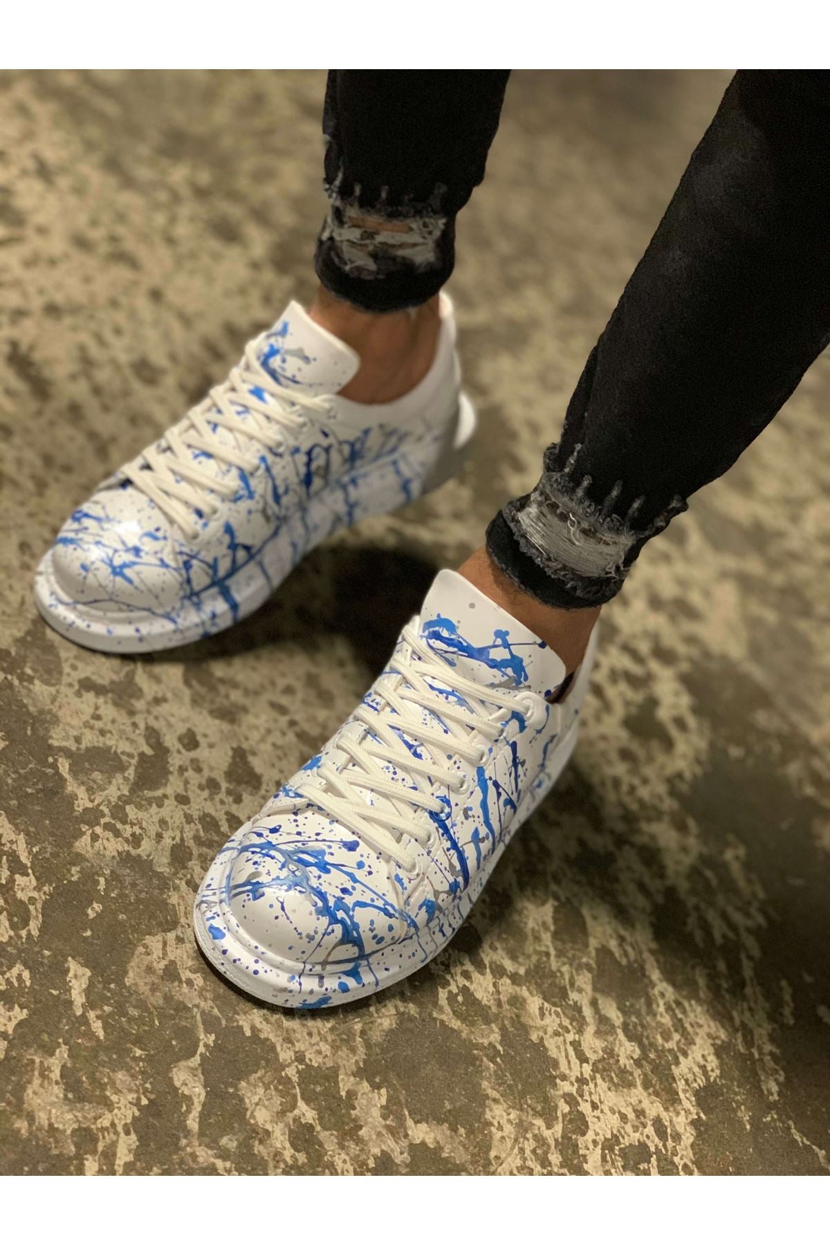 Pittura Özel Baskılı Erkek Sneaker Mavi Püskürtme