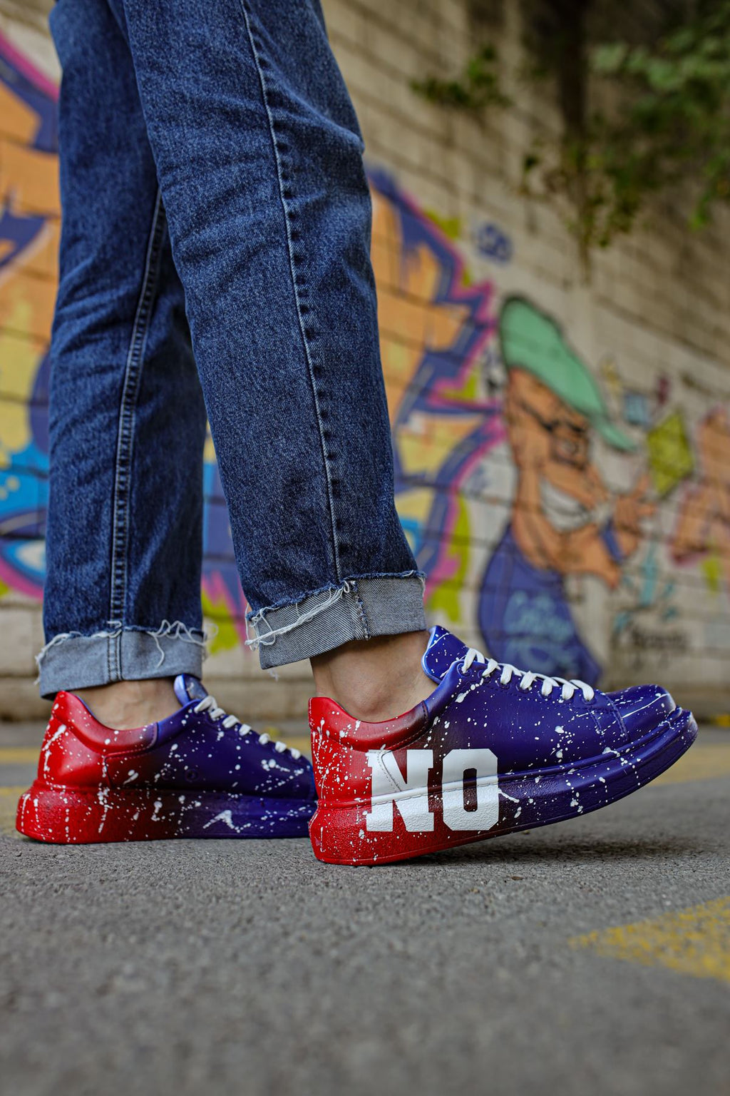 Pittura Özel Baskılı Erkek Sneaker Mavi Kırmızı