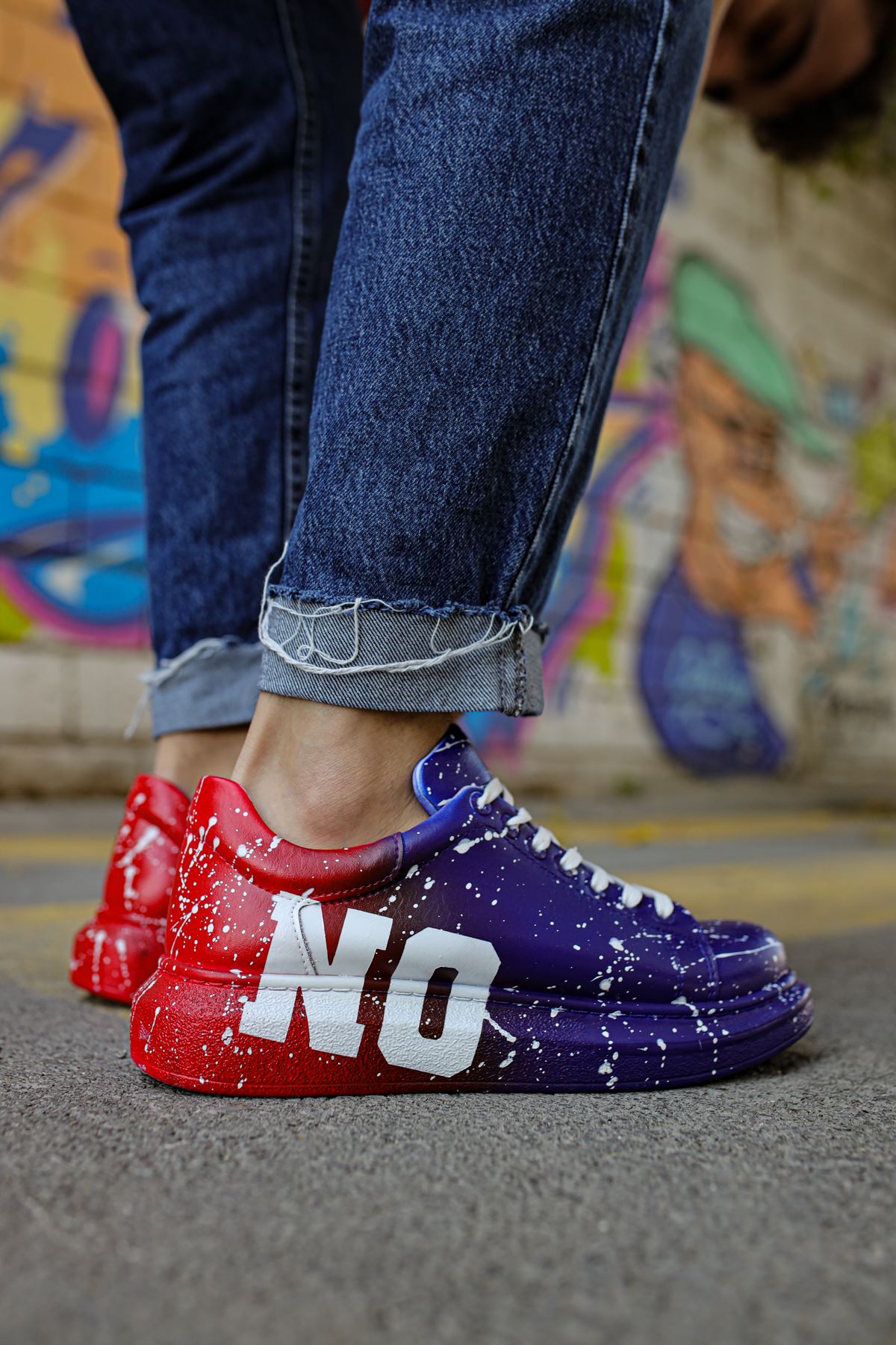 Pittura Özel Baskılı Erkek Sneaker Mavi Kırmızı