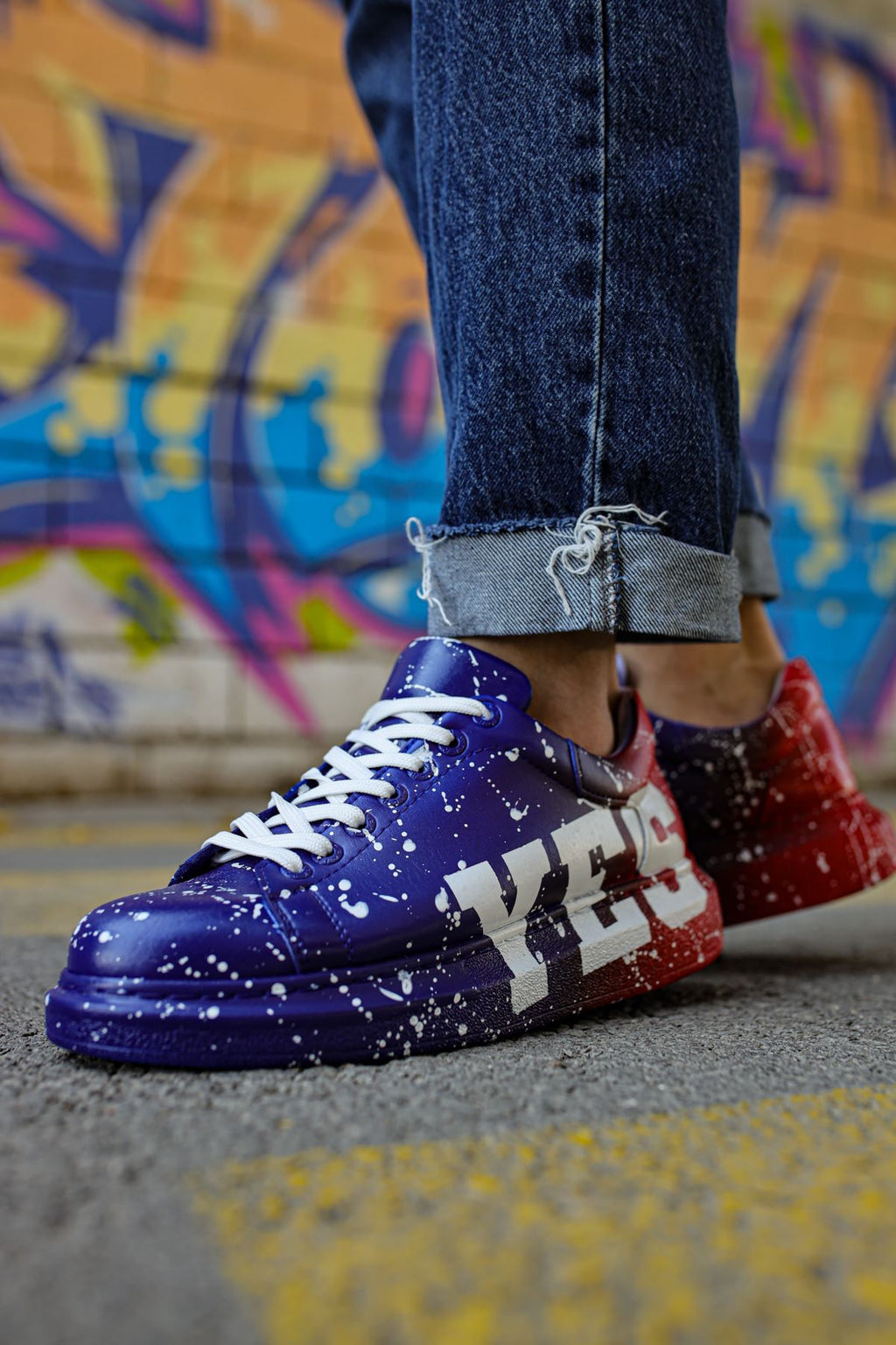 Pittura Özel Baskılı Erkek Sneaker Mavi Kırmızı