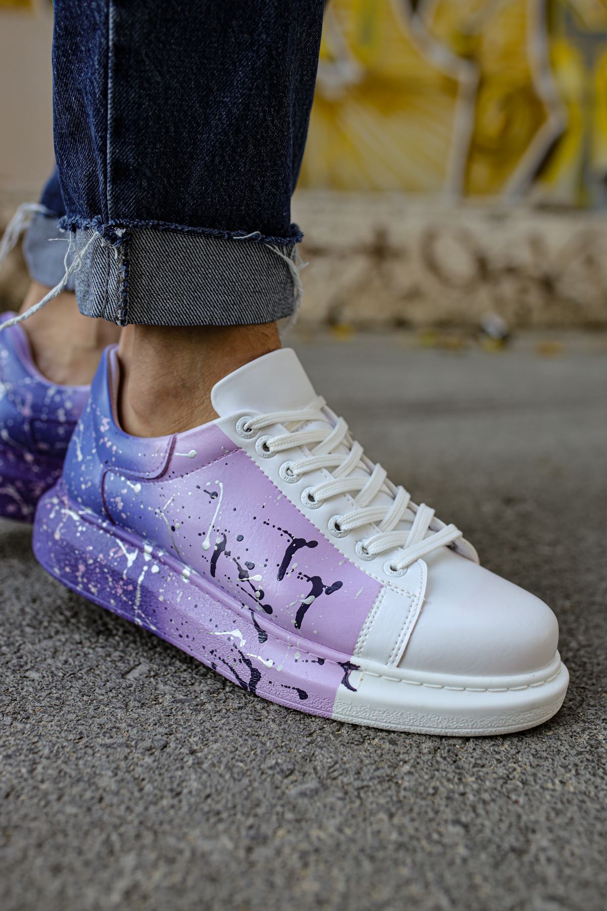 Pittura Özel Baskılı Erkek Sneaker Beyaz Mavi