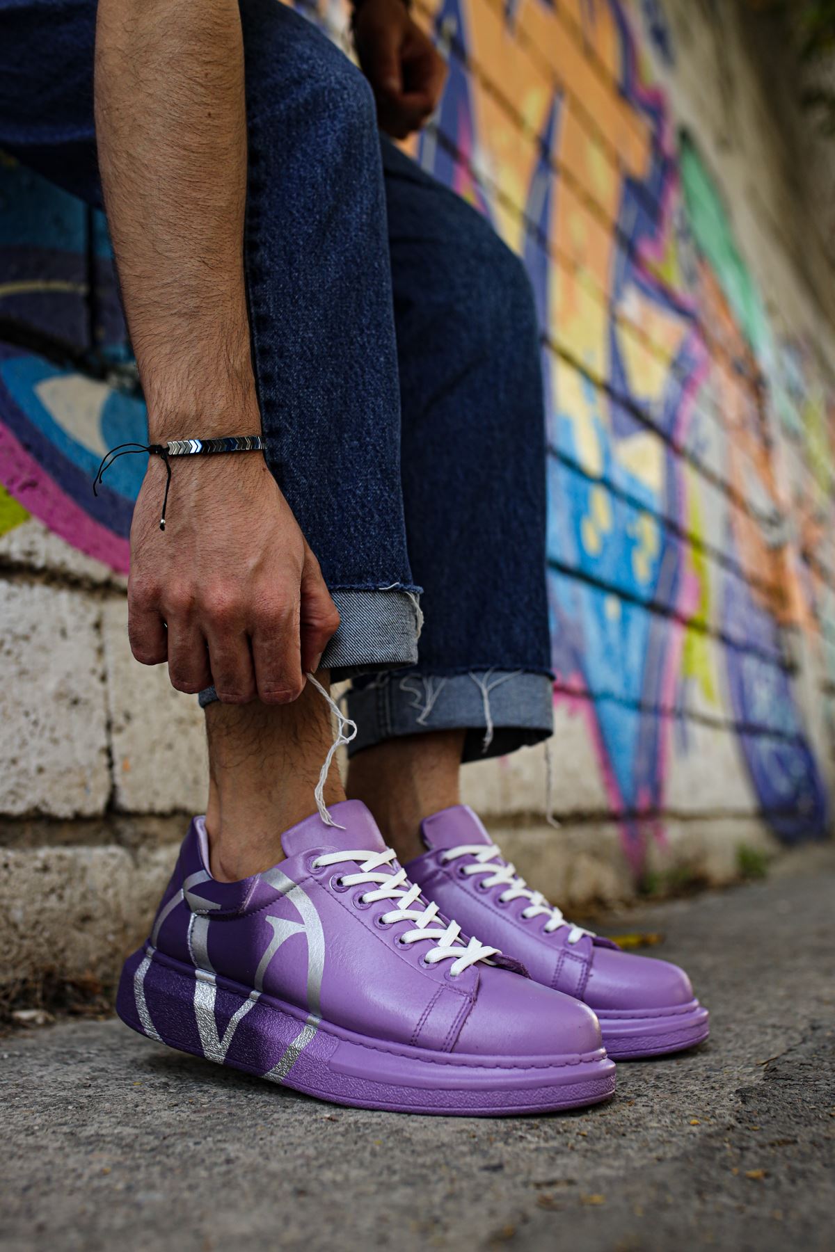 Pittura Özel Baskılı Erkek Sneaker Koyu Mor