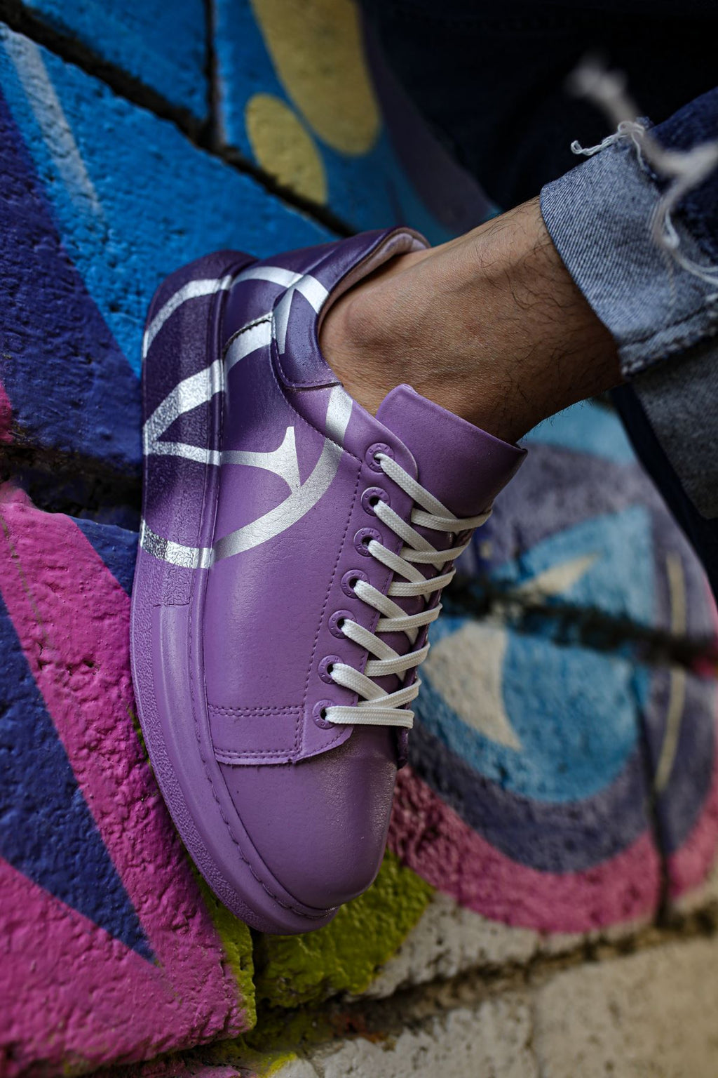 Pittura Özel Baskılı Erkek Sneaker Koyu Mor