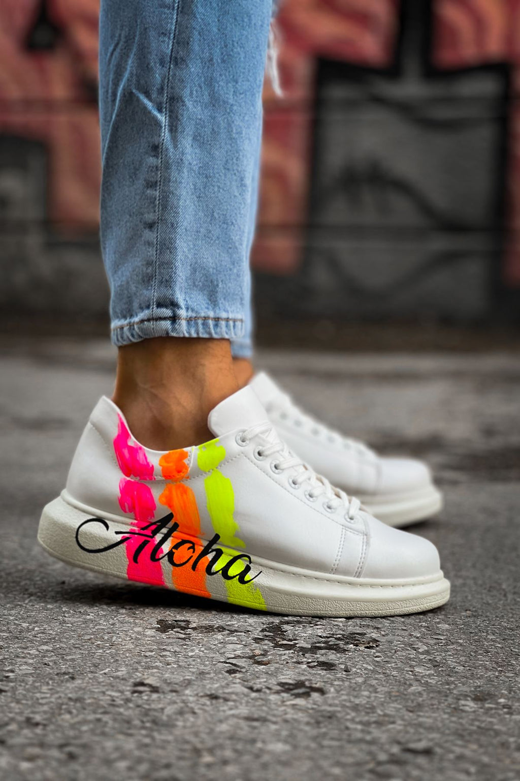 Pittura Özel Baskılı Erkek Sneaker Beyaz Pembe