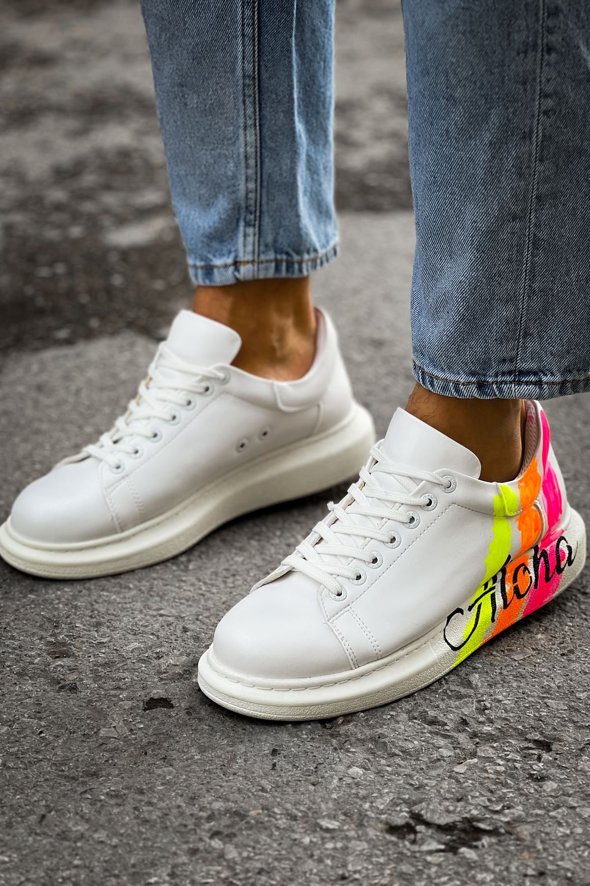 Pittura Özel Baskılı Erkek Sneaker Beyaz Pembe