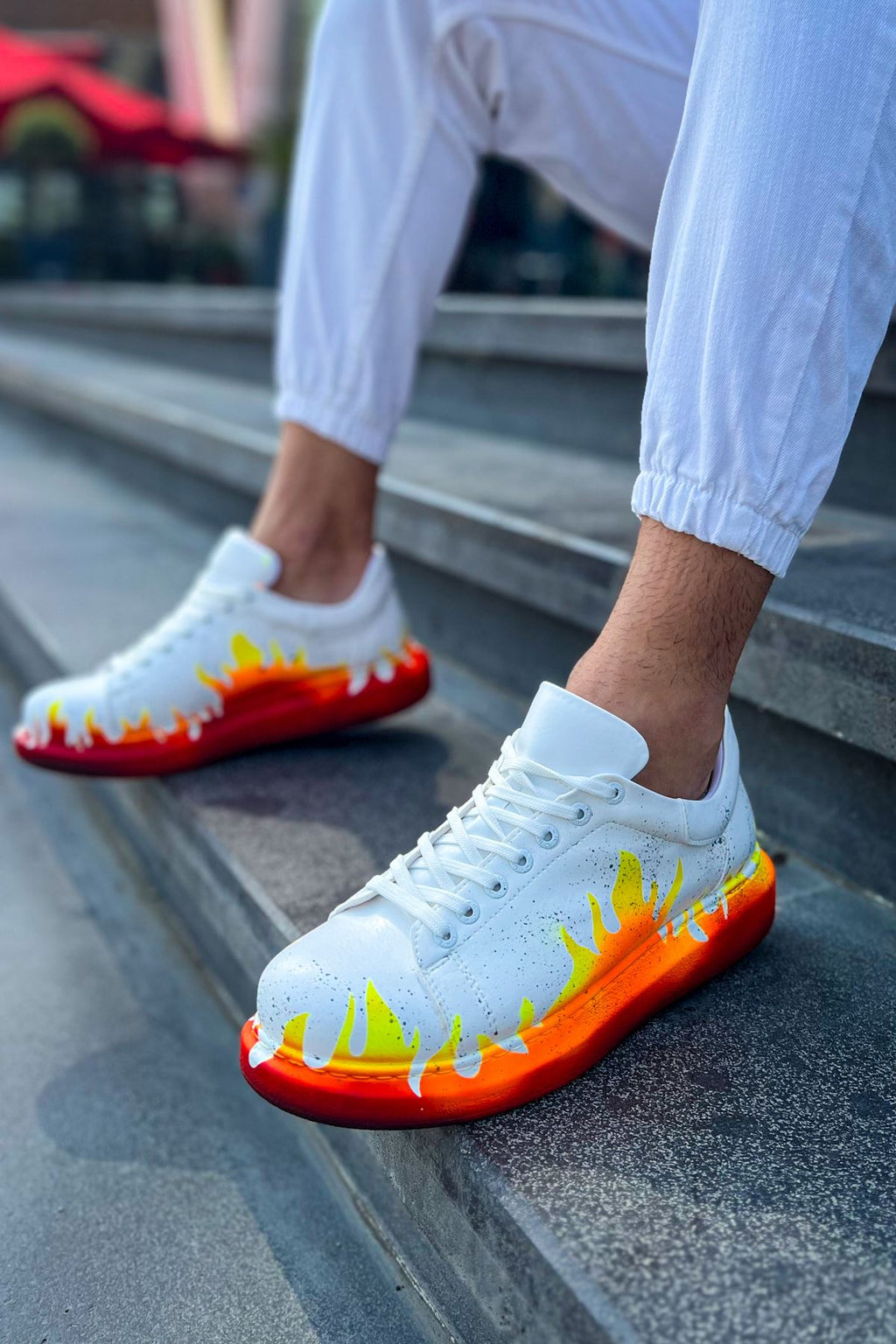 Pittura Özel Baskılı Erkek Sneaker Kırmızı Alev