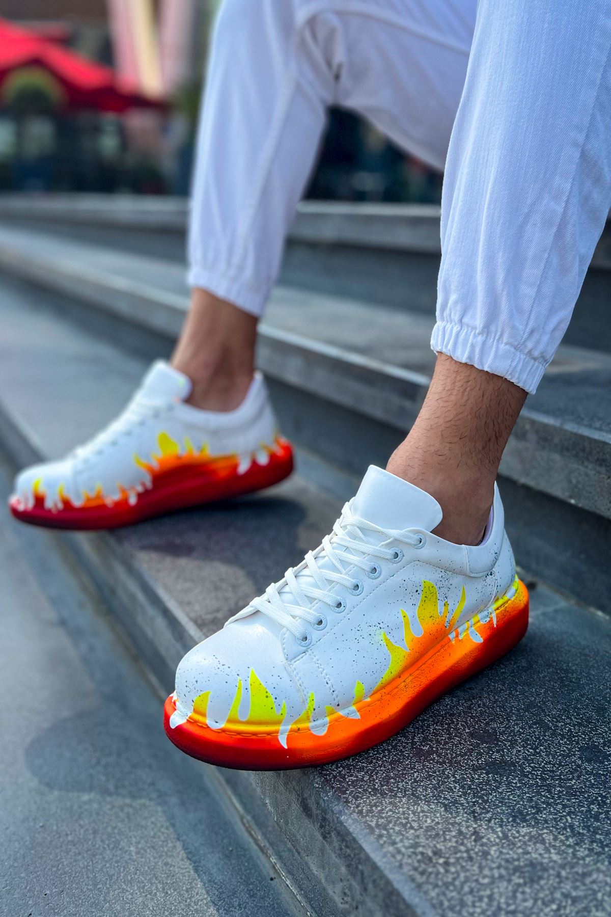 Pittura Özel Baskılı Erkek Sneaker Kırmızı Alev