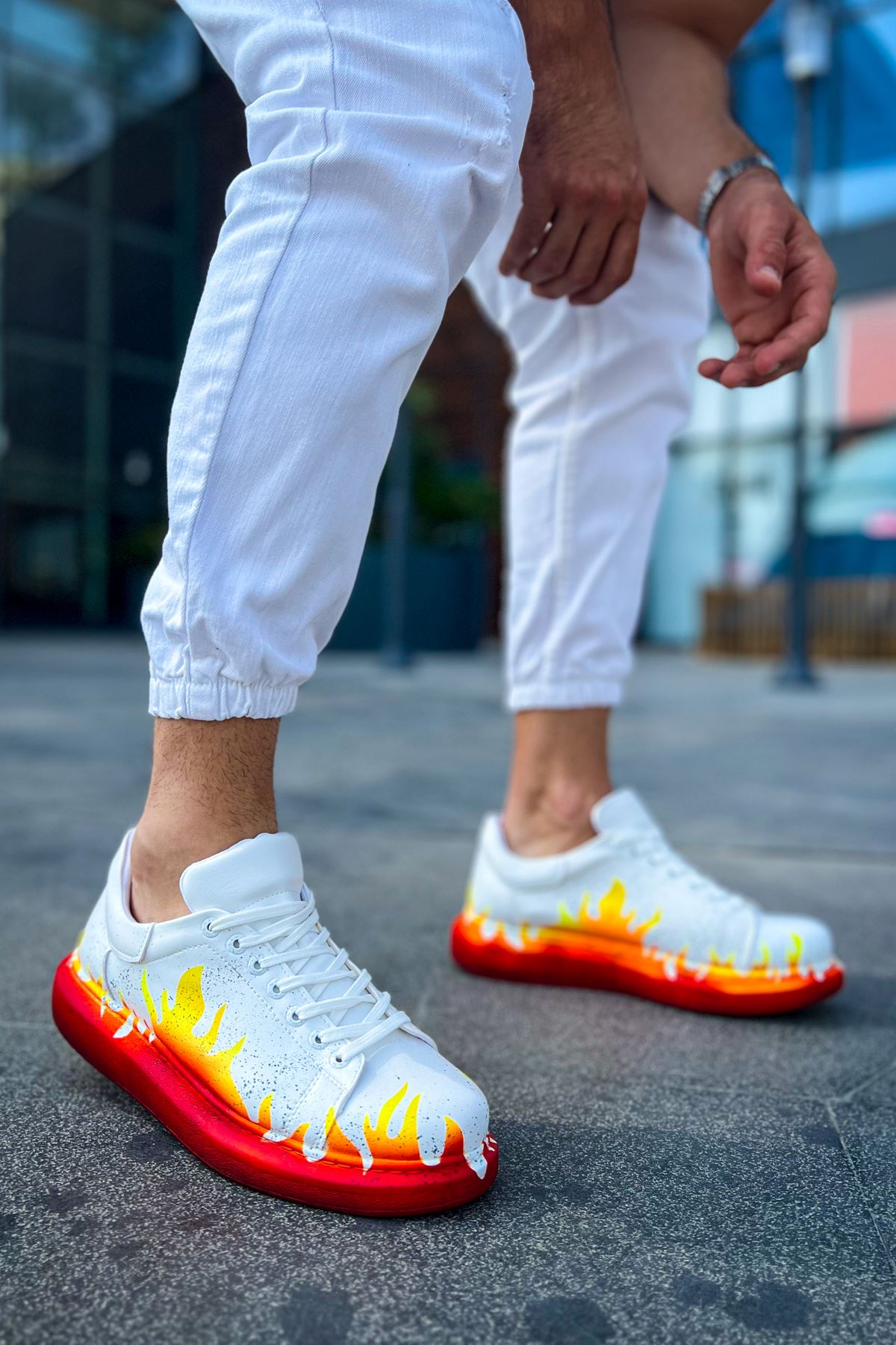 Pittura Özel Baskılı Erkek Sneaker Kırmızı Alev