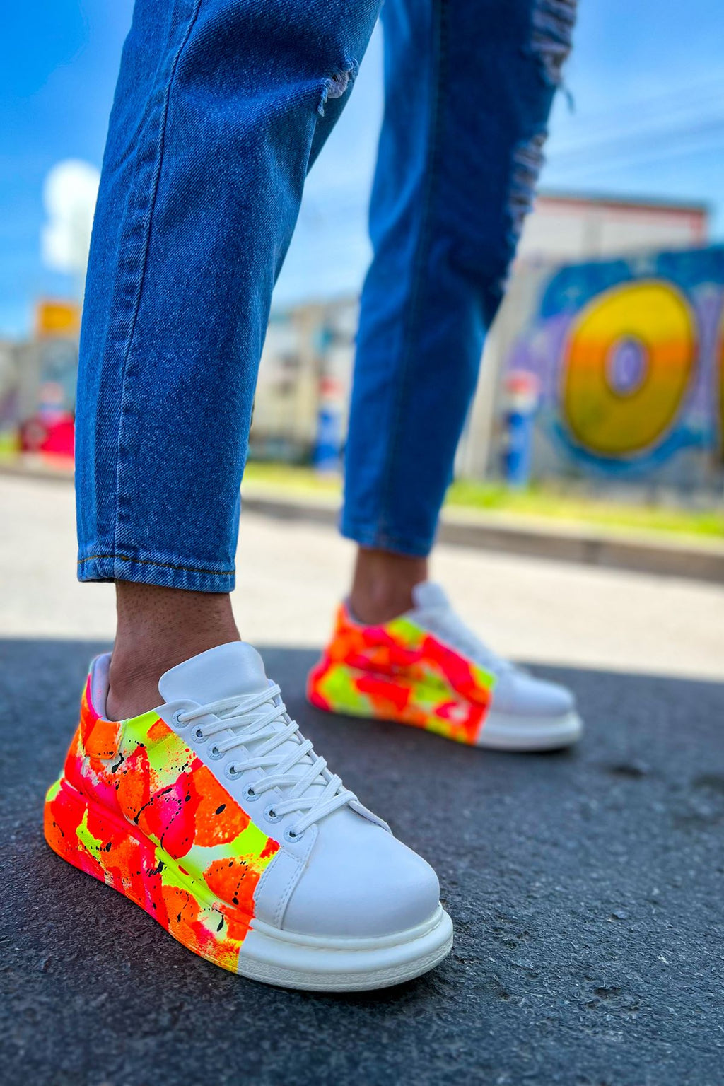 Pittura Özel Baskılı Erkek Sneaker Beyaz Turuncu Yağmur