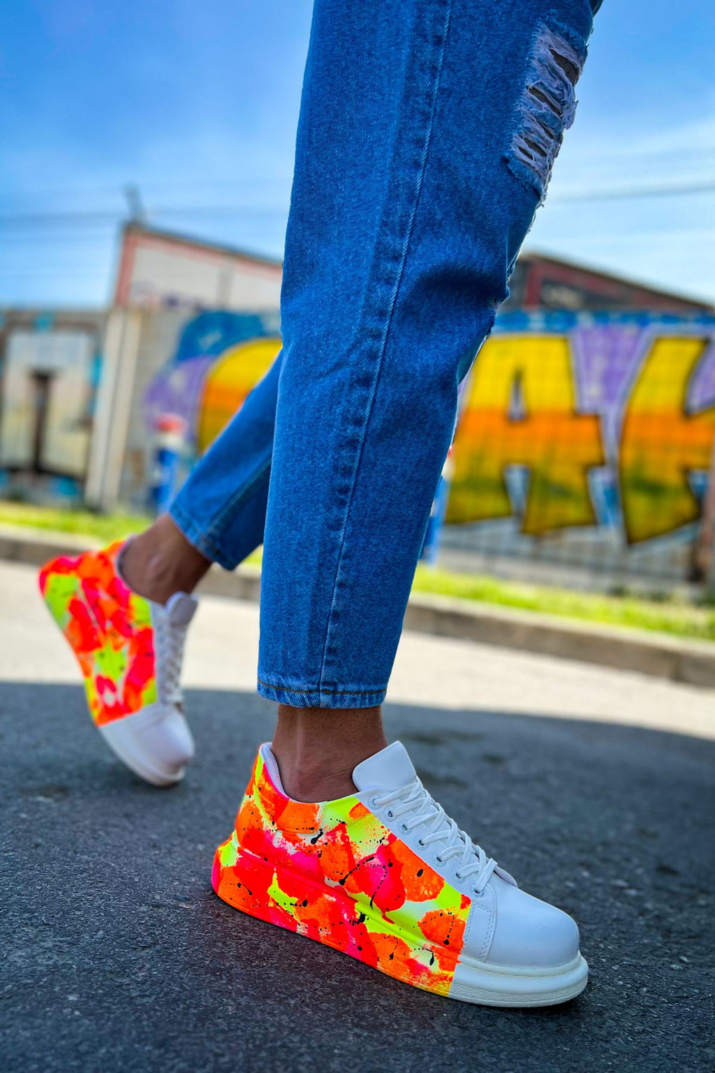 Pittura Özel Baskılı Erkek Sneaker Beyaz Turuncu Yağmur