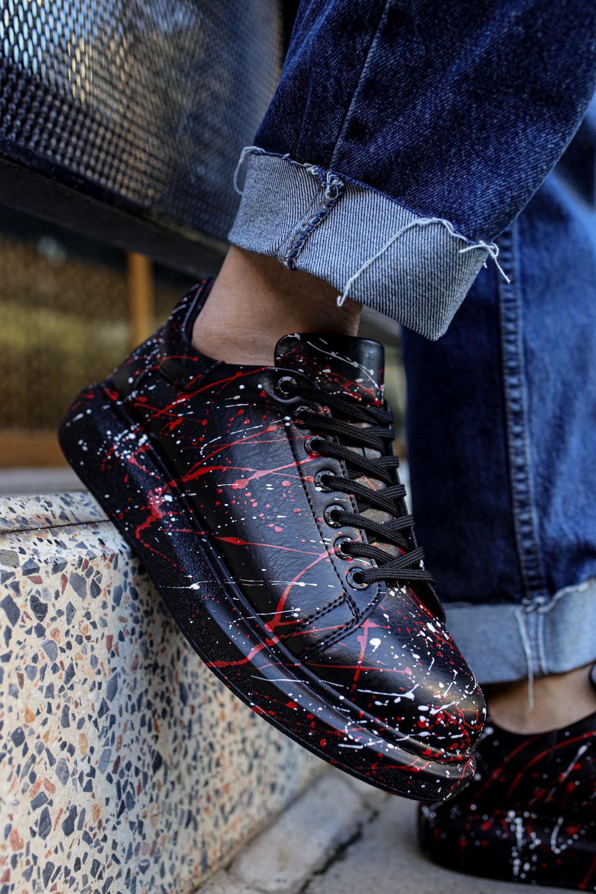 Pittura Özel Baskılı Erkek Sneaker Kırmızı Splush