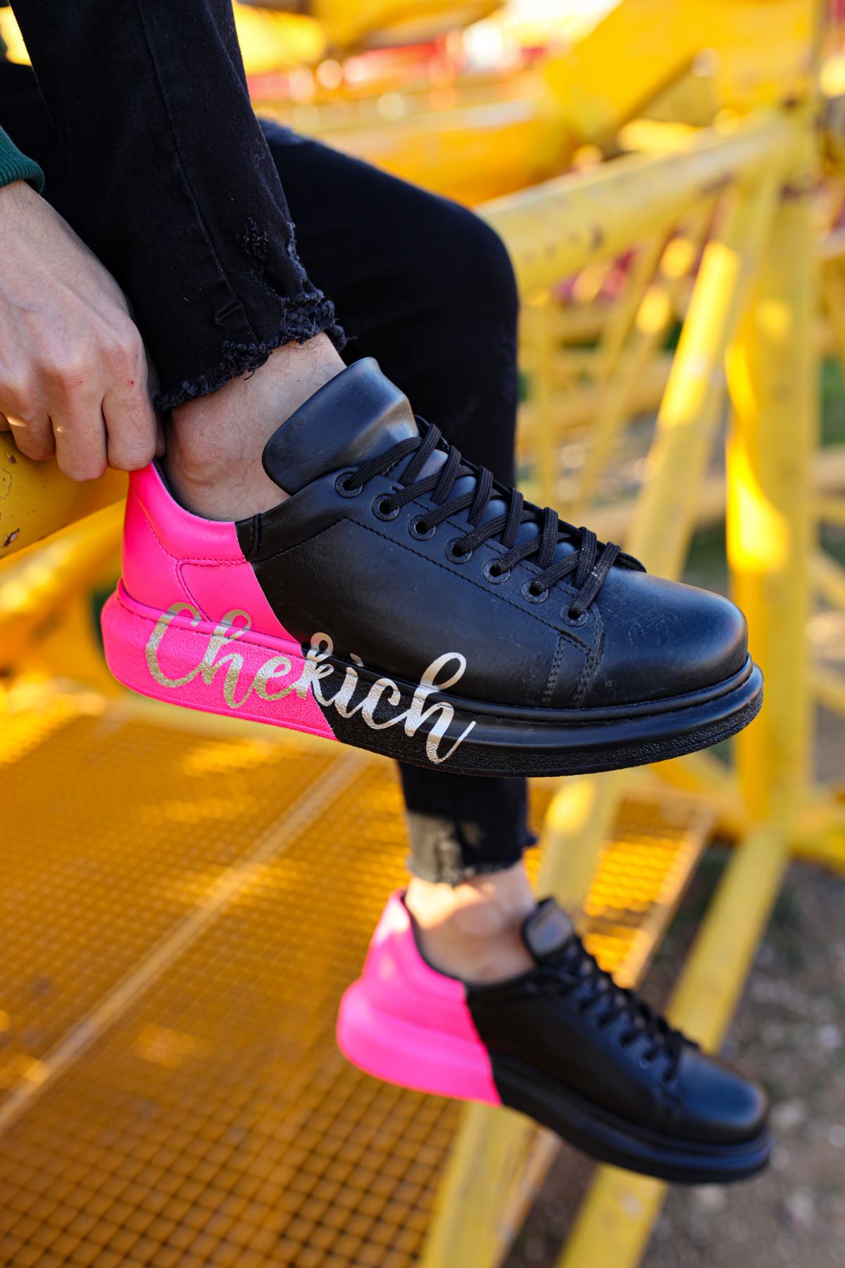 Pittura Özel Baskılı Erkek Sneaker Siyah Pembe