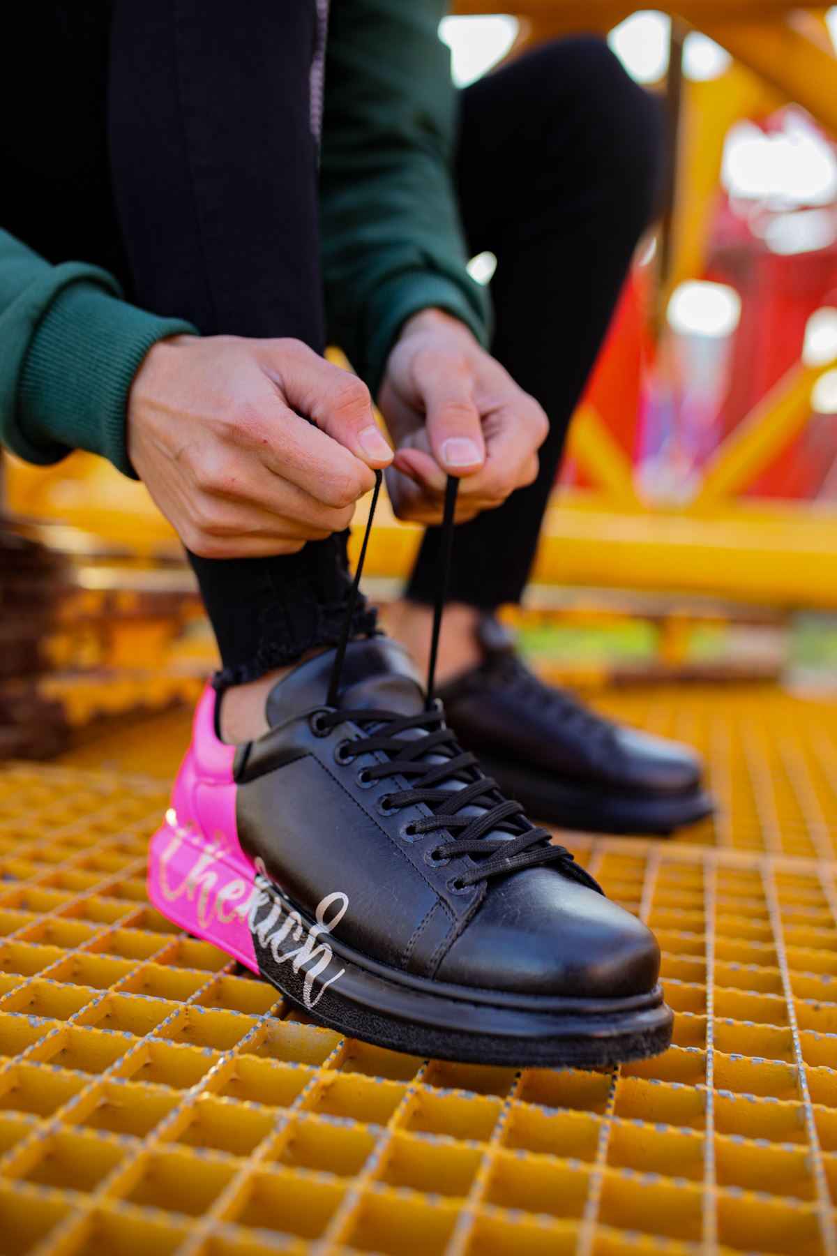 Pittura Özel Baskılı Erkek Sneaker Siyah Pembe