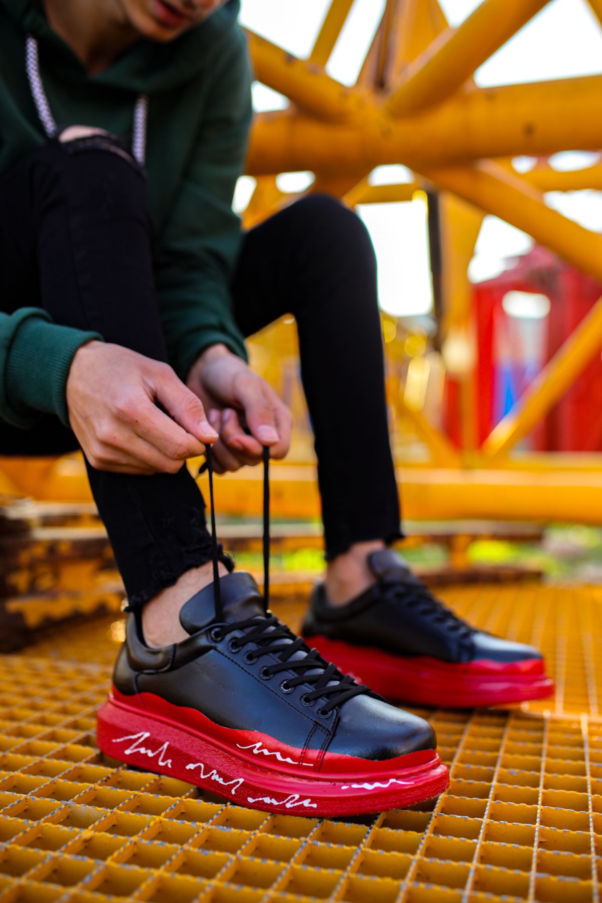 Pittura Özel Baskılı Erkek Sneaker Kırmızı Beyaz