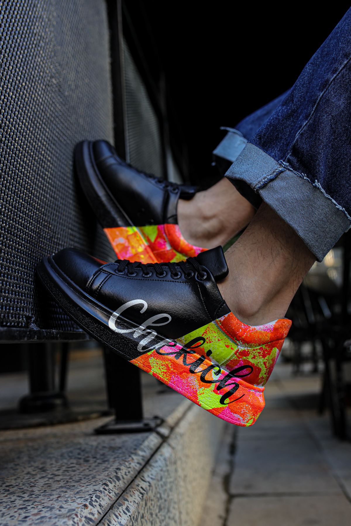 Pittura Özel Baskılı Erkek Sneaker Siyah Sarı