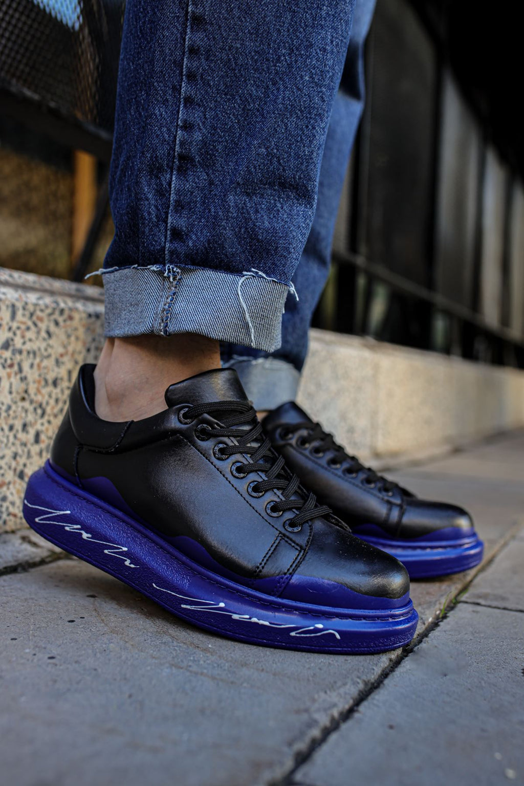 Pittura Özel Baskılı Erkek Sneaker Mavi Siyah