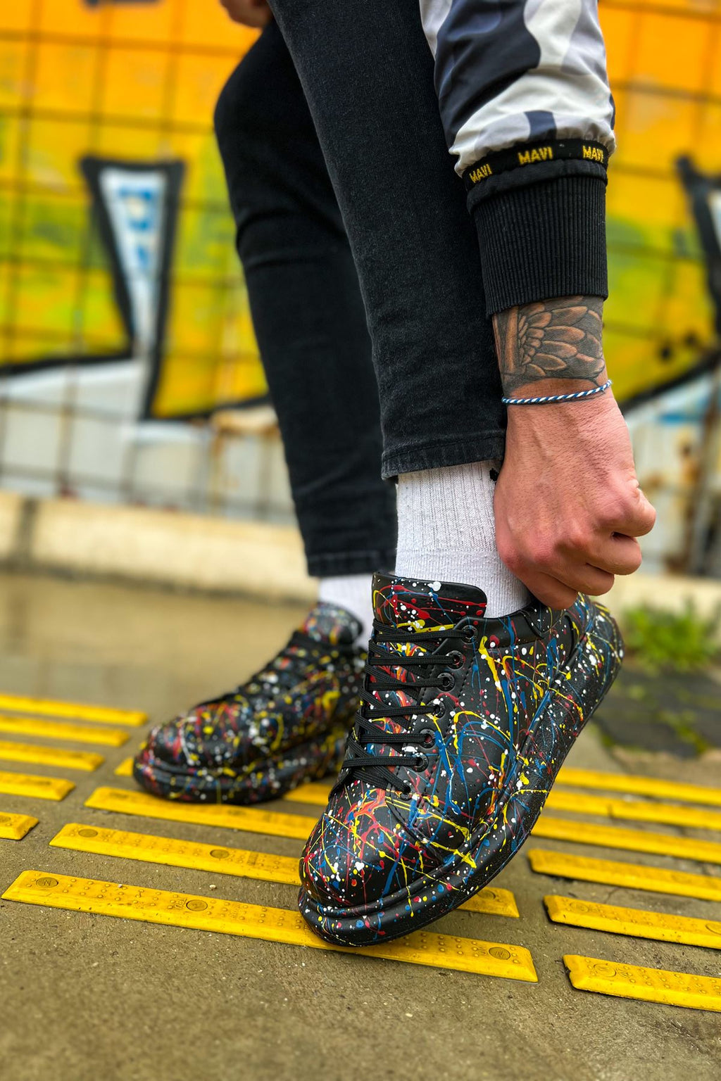 Pittura Özel Baskılı Erkek Sneaker Sarı Mavi Kırmızı