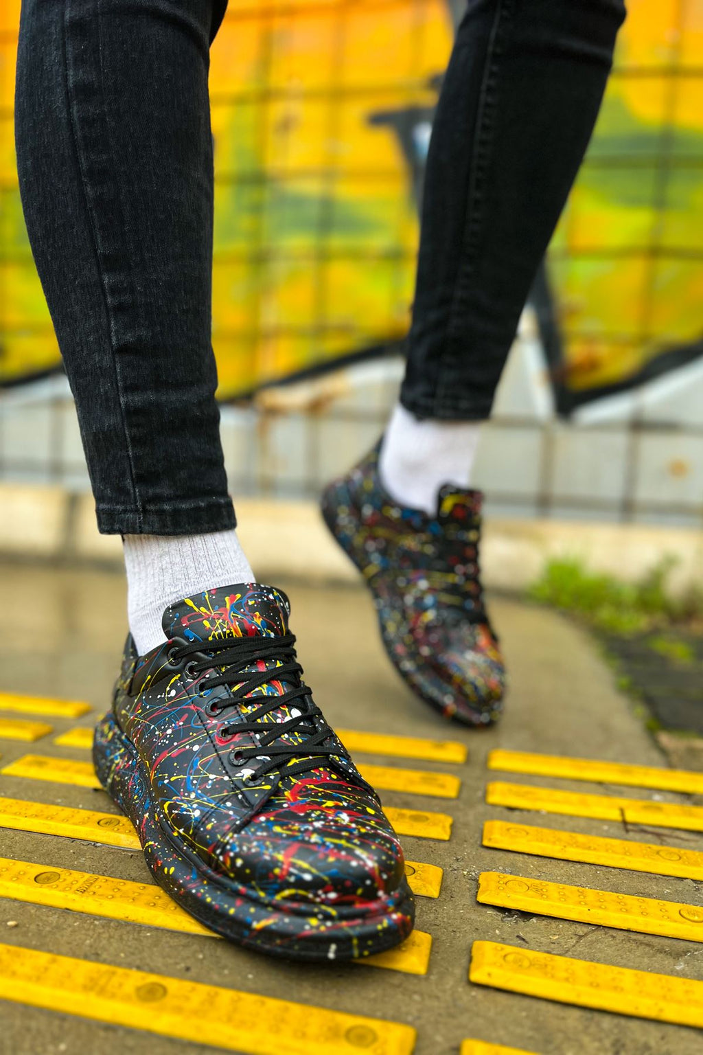 Pittura Özel Baskılı Erkek Sneaker Sarı Mavi Kırmızı