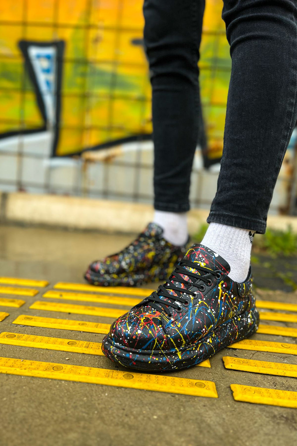 Pittura Özel Baskılı Erkek Sneaker Sarı Mavi Kırmızı